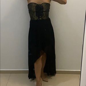 Elegant Gold and Black strapless Dress